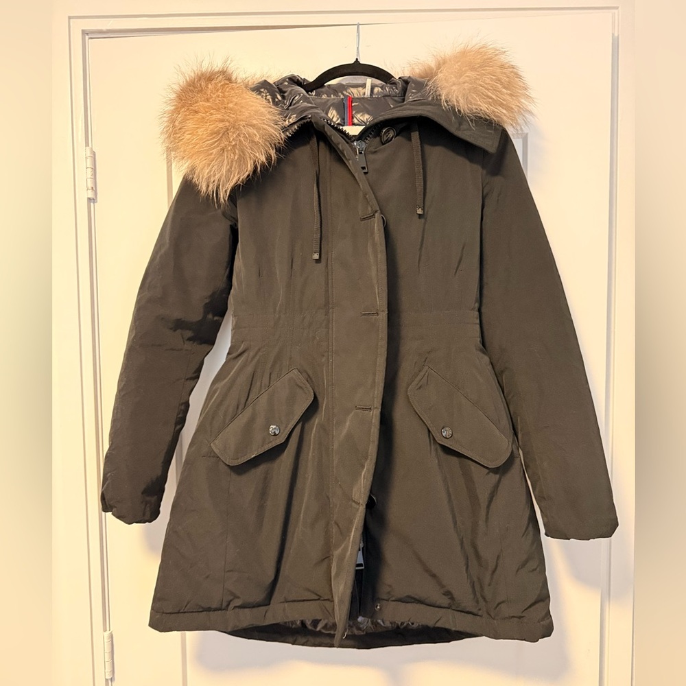 Moncler Black Fur-Trimmed Puffer Coat